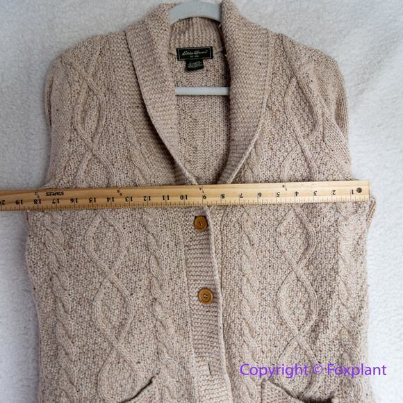 Eddie Bauer Chunky Cable Knit Lambs Wool cotton blend Cardigan Sweater,‎ size L - Picture 14 of 15